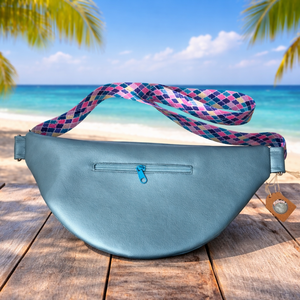 Metál világoskék ökobőr nagy Moonlight belt bag - táska & tok - övtáska - Meska.hu