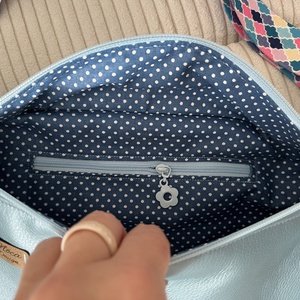 Metál világoskék ökobőr nagy Moonlight belt bag - táska & tok - övtáska - Meska.hu