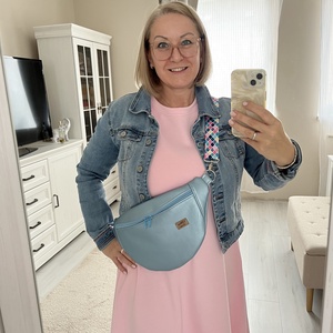 Metál világoskék ökobőr nagy Moonlight belt bag - táska & tok - övtáska - Meska.hu
