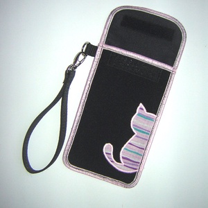 Mobiltok kis csuklótáska nagy méretű telefonhoz Cicás kistáska fekete-rózsaszín #cica#mobiltok#csuklotaska - táska & tok - pénztárca & más tok - telefontok - Meska.hu