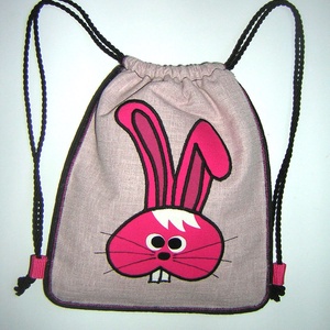 Cuki kislányos hátizsák gymbag ovis táska Púder-színű pink nyuszival - Meska.hu