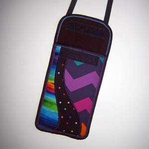 Telefon Tok állítható pánttal  XL telefon tartó Nyakba akasztható kistáska sötétkék-színes - táska & tok - pénztárca & más tok - telefontok - Meska.hu