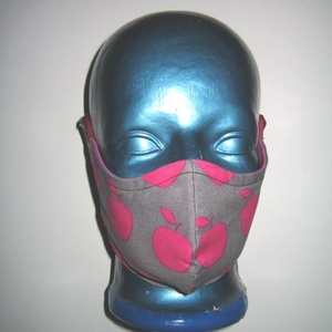 2in1 egyedi Szájmaszk arcmaszk fülre akasztható textil maszk - szürke pink almás - maszk, arcmaszk - női - Meska.hu