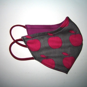 2in1 egyedi Szájmaszk arcmaszk fülre akasztható textil maszk - szürke pink almás - női - női - Meska.hu