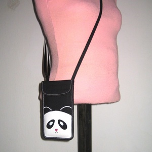 Cuki pandás Telefontok állítható pántos kistáska nagy méretű telefonokhoz 2in1 Fekete-Fehér #panda - táska & tok - pénztárca & más tok - telefontok - Meska.hu