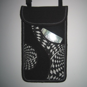 Zsebes telefontok állítható pánttal  XL telefon tartó Nyakba akasztható kistáska fekete-fehér - táska & tok - pénztárca & más tok - telefontok - Meska.hu