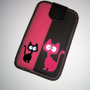 Cicás mobiltok Pluszos méretű telefonhoz pink fekete fényvisszaverő szemű macskaszemek - Meska.hu