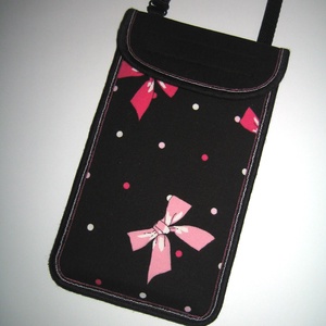 Mobiltok nagyméretű telefonokhoz 2in1 állítható pántos mini oldaltáska fekete-rózsaszín masni - táska & tok - pénztárca & más tok - telefontok - Meska.hu