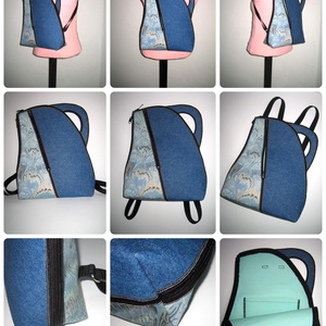 Egyedi Hátizsák  közepes méretű különleges aszimmetrikus táska Kék árnyalatok - táska & tok - hátizsák - hátizsák - Meska.hu