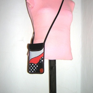 Mobiltok állítható pántos telefontartó nagyméretű telefonokhoz  2in1 kistáska fekete-fehér-narancssárga-pöttyös - táska & tok - pénztárca & más tok - telefontok - Meska.hu