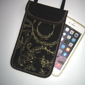 Hangjegyes mobiltok állíthatópántos kistáska nagyméretű telefonhoz Hangjegyek fekete-arany - táska & tok - pénztárca & más tok - telefontok - Meska.hu