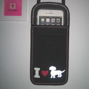 Fényvisszaverő Tacskós Telefontok nagyméretű mobilhoz nyakba is akasztható kutyusos kistáska I Love Tacsi #tacskó - táska & tok - pénztárca & más tok - telefontok - Meska.hu