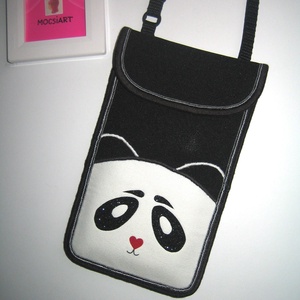 Cuki panda Mobiltok állítható pántos kistáska plus-os méretű telefonokhoz 2in1 csillámos szemmel - táska & tok - pénztárca & más tok - telefontok - Meska.hu