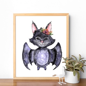 Denevér - akvarell festmény (nyomat), Otthon & Életmód, Dekoráció, Kép & Falikép, Művészi nyomat, Festészet, Fotó, grafika, rajz, illusztráció, MESKA