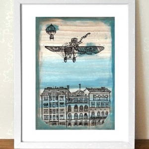 Repülő Budapest felett - számozott nyomat, print, illusztráció, A4 -  - Meska.hu