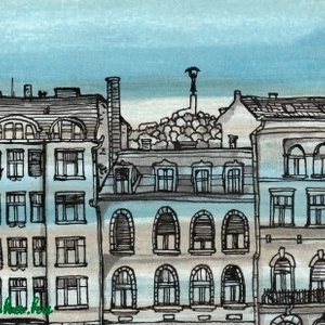 Repülő Budapest felett - számozott művészi nyomat, print, saját grafikámról, A4 méretben - művészet - grafika & illusztráció - egyéb rajzok - Meska.hu