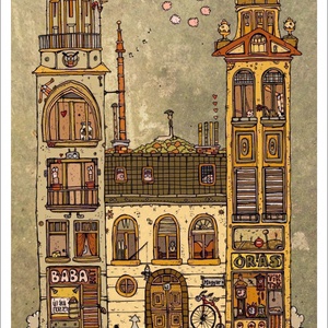 LIMITÁLT számú művészi NYOMAT, Illusztráció, Grafika, Print saját grafikámról, Kaktuszok háza, A4 -  - Meska.hu