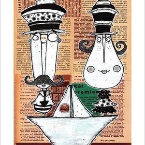 Egy hajóban - Illusztráció, számozott nyomat, saját grafikámról, A5 - Meska.hu