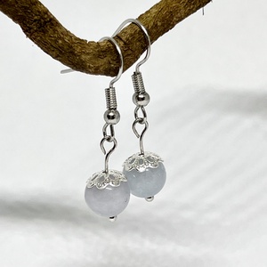 Lógós fülbevaló világoskék akvamarin ásvány gyönggyel - Meska.hu