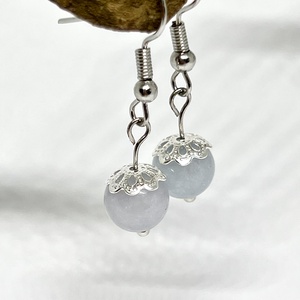 Lógós fülbevaló világoskék akvamarin ásvány gyönggyel - ékszer - fülbevaló - lógó fülbevaló - Meska.hu