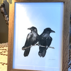 Eredeti akvarell varjú pár festmény, kerettel - művészet - festmény - akvarell - Meska.hu