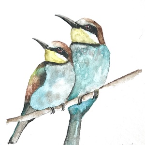 Eredeti akvarell gyurgyalag pár festmény, Művészet, Festmény, Akvarell, Festészet, MESKA