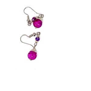 Rózsaszín-türkiz lógós roppantott üveg gyöngy fülbevaló ezüstszín szerel�kkel, Ékszer, Fülbevaló, Lógó fülbevaló, Ékszerkészítés, MESKA