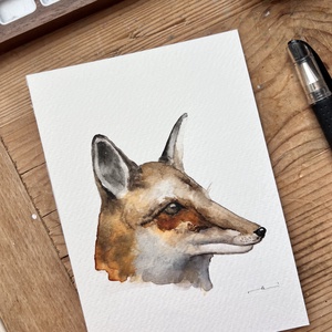 Eredeti akvarell róka festmény, Művészet, Festmény, Akvarell, Festészet, MESKA