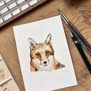 Eredeti akvarell róka festmény, Művészet, Festmény, Akvarell, Festészet, MESKA