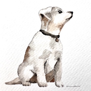 Akvarell kutyás festmény, Művészet, Festmény, Akvarell, Festészet, MESKA