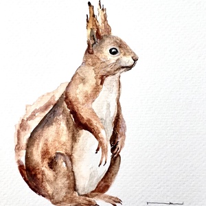 Eredeti akvarell mókus festmény, Művészet, Festmény, Akvarell, Festészet, MESKA