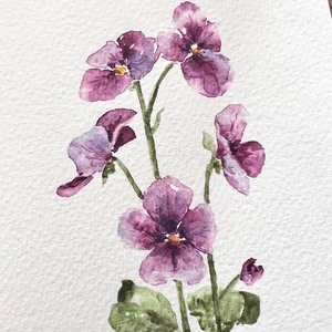 Eredeti akvarell árvácska virágos festmény, Művészet, Festmény, Akvarell, Festészet, MESKA