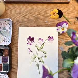 Eredeti akvarell árvácska virágos festmény, Művészet, Festmény, Akvarell, Festészet, MESKA