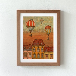 Léghajók Budapest felett -  számozott művészi nyomat, print, saját grafikámról, A4 méretben - otthon & életmód - dekoráció - kép & falikép - kép & falikép - Meska.hu