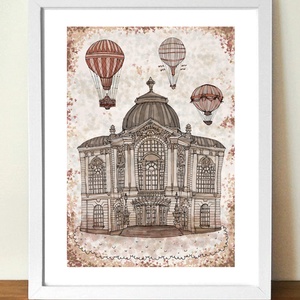 Vígszínház, számozott művészi nyomat, print, saját grafikámról, A5 méretben - művészet - Meska.hu
