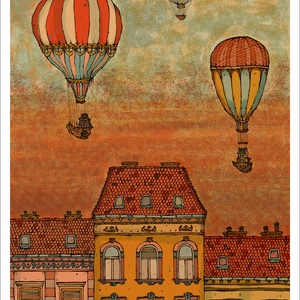 Léghajók Budapest felett -  számozott művészi nyomat, print, saját grafikámról, A4 méretben - otthon & életmód - dekoráció - kép & falikép - kép & falikép - Meska.hu