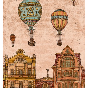 Léghajók a Fővámon - számozott művészi nyomat, print, saját grafikámról, A4 méretben - otthon & életmód - dekoráció - kép & falikép - kép & falikép - Meska.hu