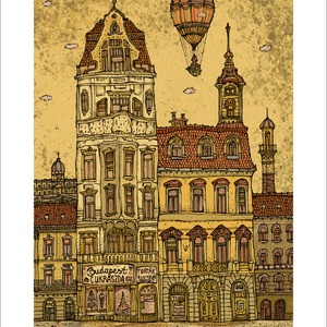 Budapest Cukrászda -  számozott művészi nyomat, print, A5 méretben - művészet - Meska.hu