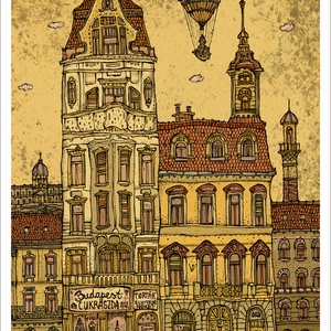 Budapest Cukrászda -  számozott művészi nyomat, print, saját grafikámról, A4 méretben - otthon & életmód - dekoráció - kép & falikép - kép & falikép - Meska.hu