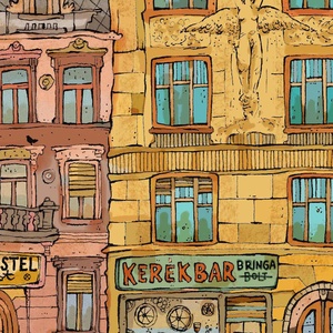Kerék Bár - számozott művészi nyomat, print, saját grafikámról, A4 méretben - művészet - Meska.hu