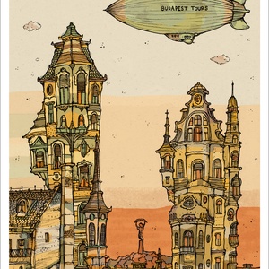 Budapest Tours estefelé -  számozott művészi nyomat, print, saját grafikámról, A4 méretben - otthon & életmód - dekoráció - kép & falikép - kép & falikép - Meska.hu