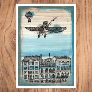 Repülő Budapest felett - számozott művészi nyomat, print, saját grafikámról, A4 méretben - Meska.hu