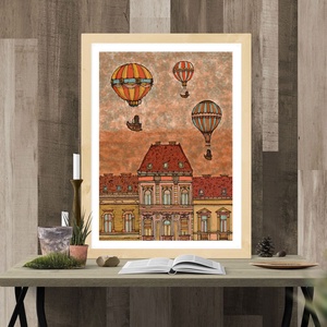 Léghajók Budapest felett -  számozott művészi nyomat, print, saját grafikámról, A4 méretben - otthon & életmód - dekoráció - kép & falikép - kép & falikép - Meska.hu