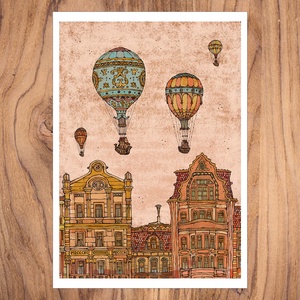 Léghajók a Fővámon - számozott művészi nyomat, print, saját grafikámról, A4 méretben, Otthon & Életmód, Dekoráció, Kép & Falikép, Művészi nyomat, Festészet, MESKA