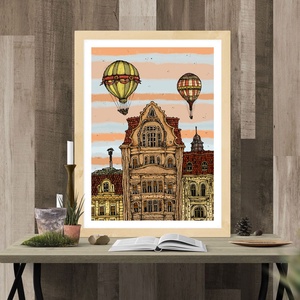 Fővám tér estefelé -  számozott művészi nyomat, print, saját grafikámról, A4 méretben - művészet - grafika & illusztráció - egyéb rajzok - Meska.hu