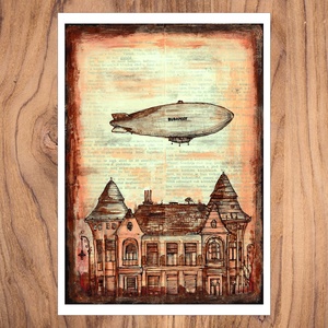 Zeppelin - számozott művészi nyomat, print, saját grafikámról, A4 - Meska.hu