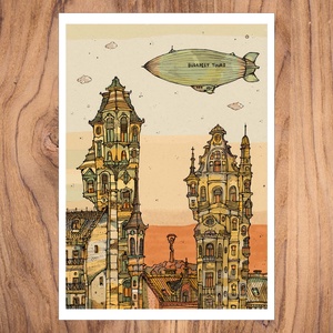 Budapest Tours estefelé -  számozott művészi nyomat, print, saját grafikámról, A4 méretben - Meska.hu