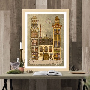 Kaktuszok háza - számozott művészi nyomat, print, saját grafikámról, A4 méretben - otthon & életmód - dekoráció - kép & falikép - kép & falikép - Meska.hu