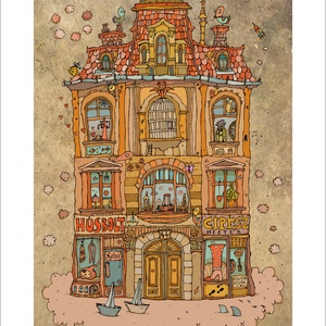 Madarak háza -  számozott művészi nyomat, print, saját grafikámról, A5 méretben - művészet - Meska.hu