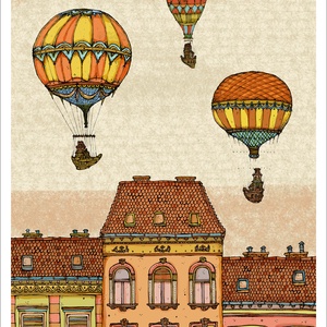 Léghajók Budapest felett - számozott művészi nyomat, print, saját grafikámról, A4 méretben - otthon & életmód - dekoráció - kép & falikép - kép & falikép - Meska.hu